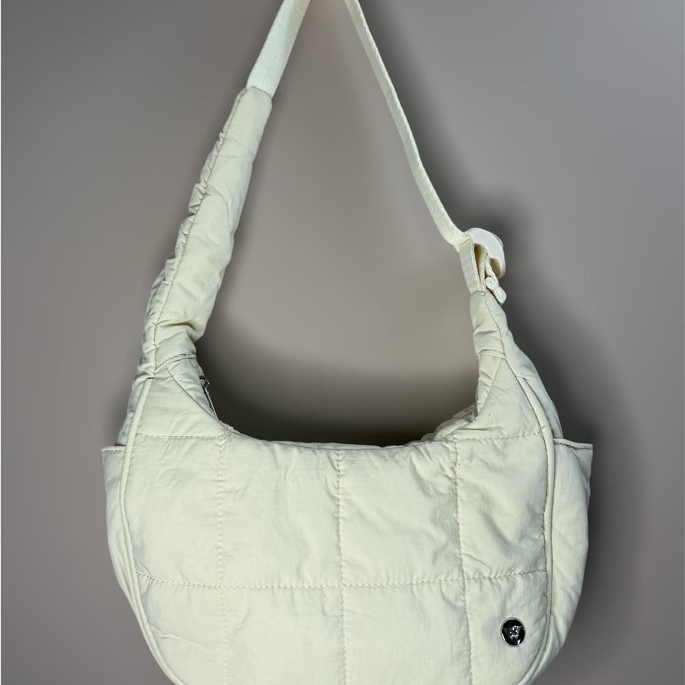 Westbronco - Cream Quilted Puffer Crescent Nylon Shoulder Bag